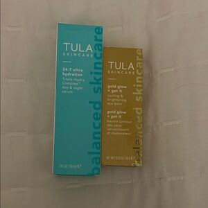 NIB Tula Skincare 24/7 Ultra Hydration Serum and Gold Glow + Get It Eye Balm Set